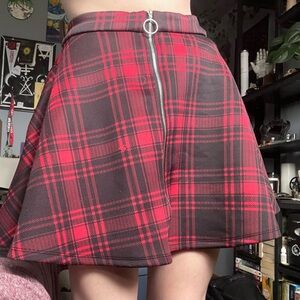 Hot Topic Red Plaid Skater Skirt with Pockets and O-Ring